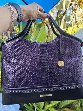 NWT Brahmin Elaine Ultraviolet Altair Snakeprint Embossed Leather Satchel